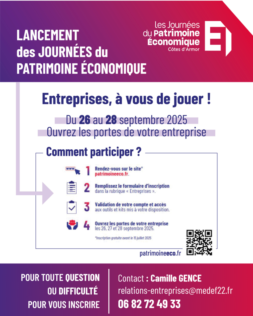 Ouvrez vos portes pour les journées du Patrimoine Économique des Côtes d’Armor – 26, 27 et 28 septembre 2025