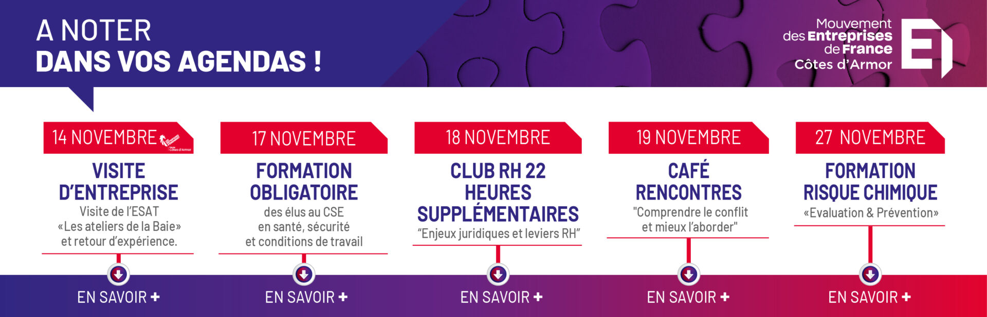 Evènements du MEDEF Côtes d'Armor - Save the date Novembre 2025