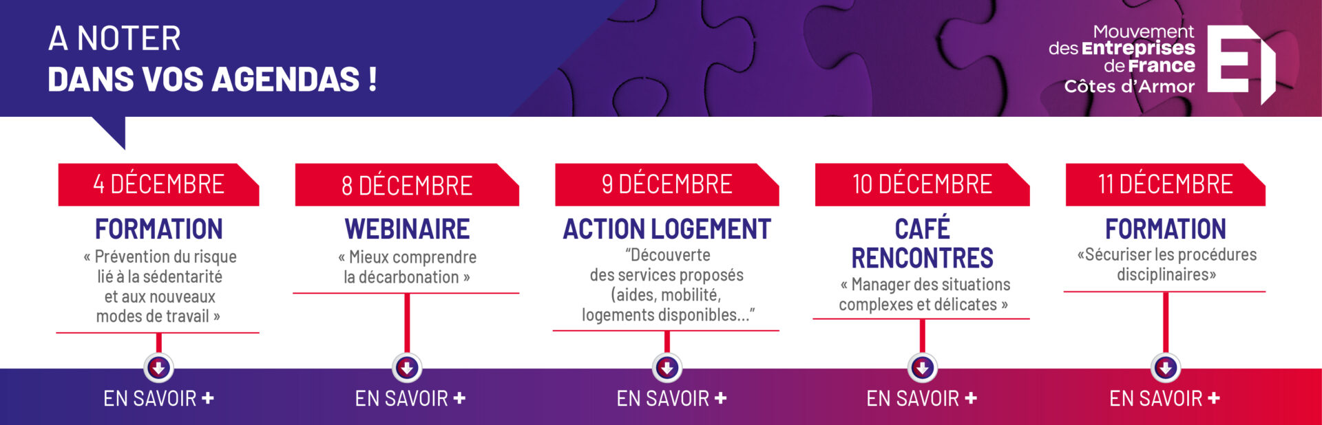 Evènements du MEDEF Côtes d'Armor - Save the date Décembre 2025