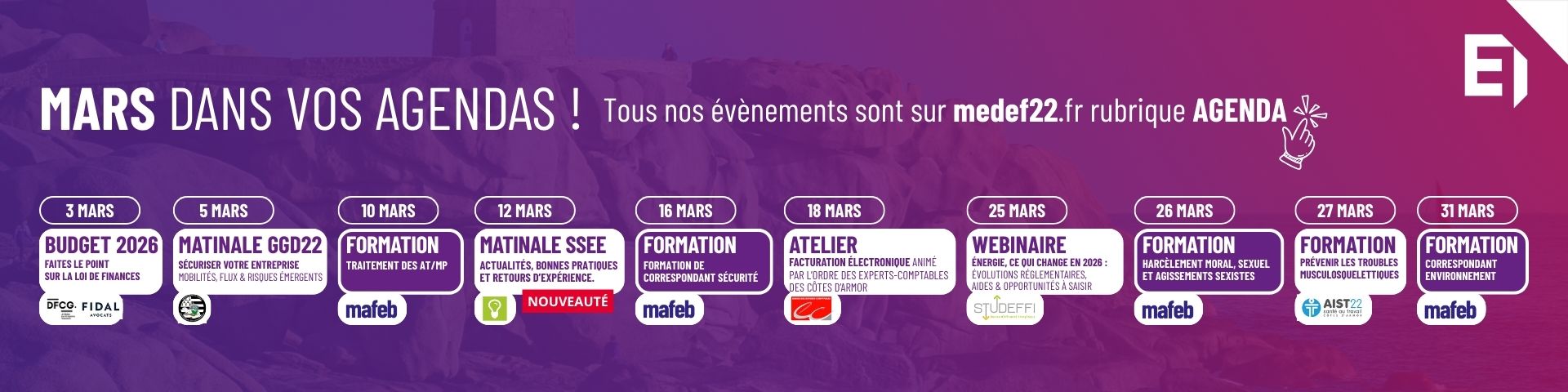 L'agenda des évènements et formations proposés par le MEDEF des Côtes d'Armor