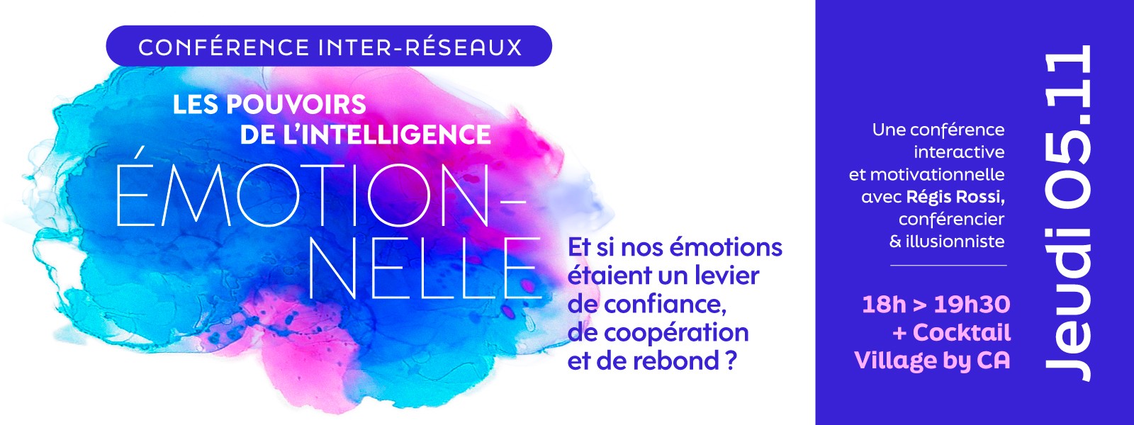 Conférence interactive sur les pouvoirs de l'intelligence émotionnelle par Régis Rossi, conférencier Illusionniste organisée par 5 réseaux patronaux
